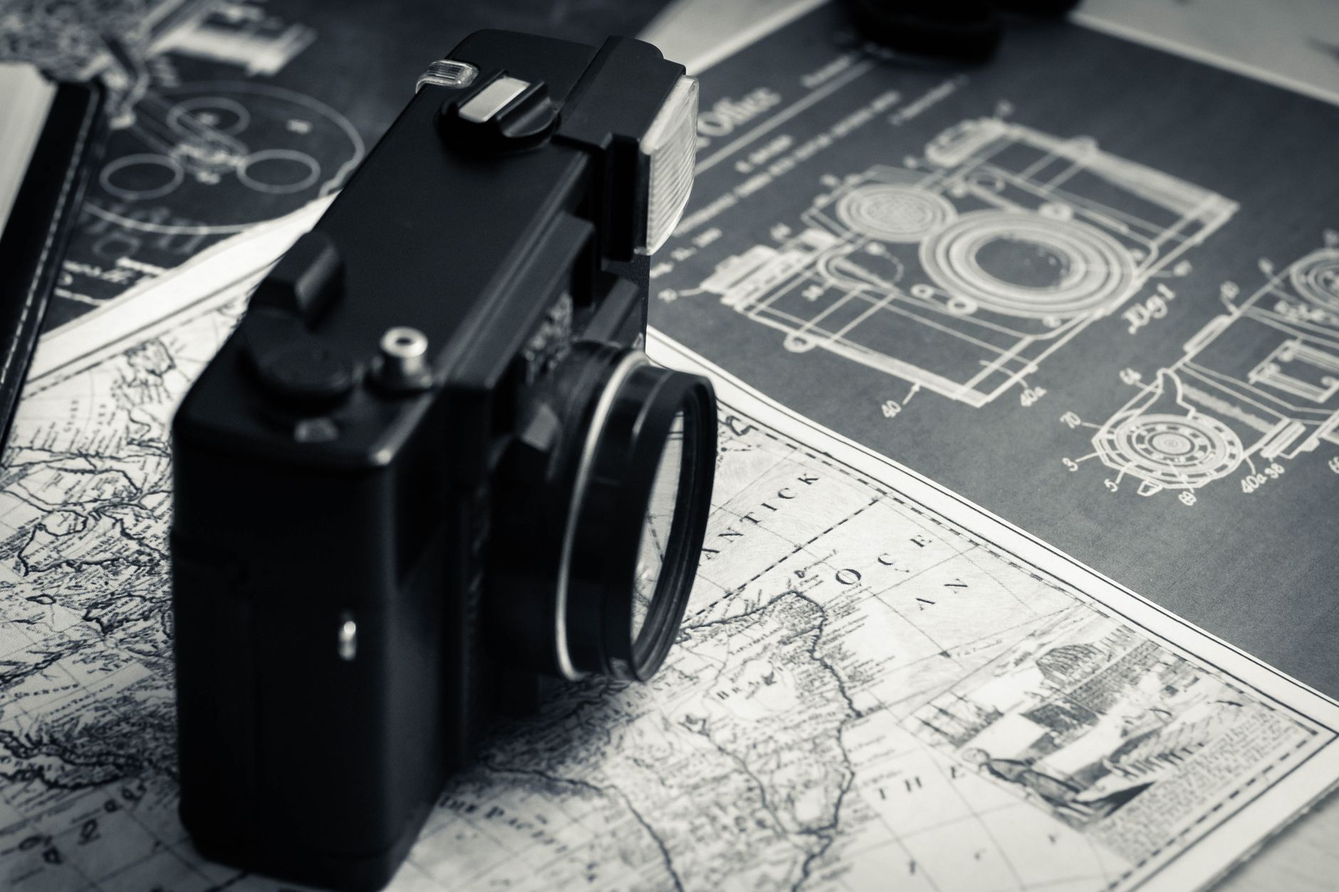 Map and architectural blueprint